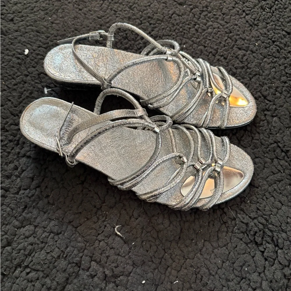 Stuart Weitzman Metallic Silver Wedge Sandals